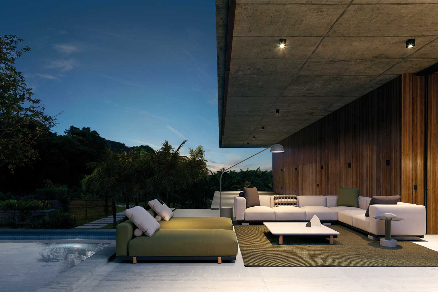 Molo Double Chaise Lounge Outdoor Sofa | Teak Base N00 | Aluminum Frame 04C