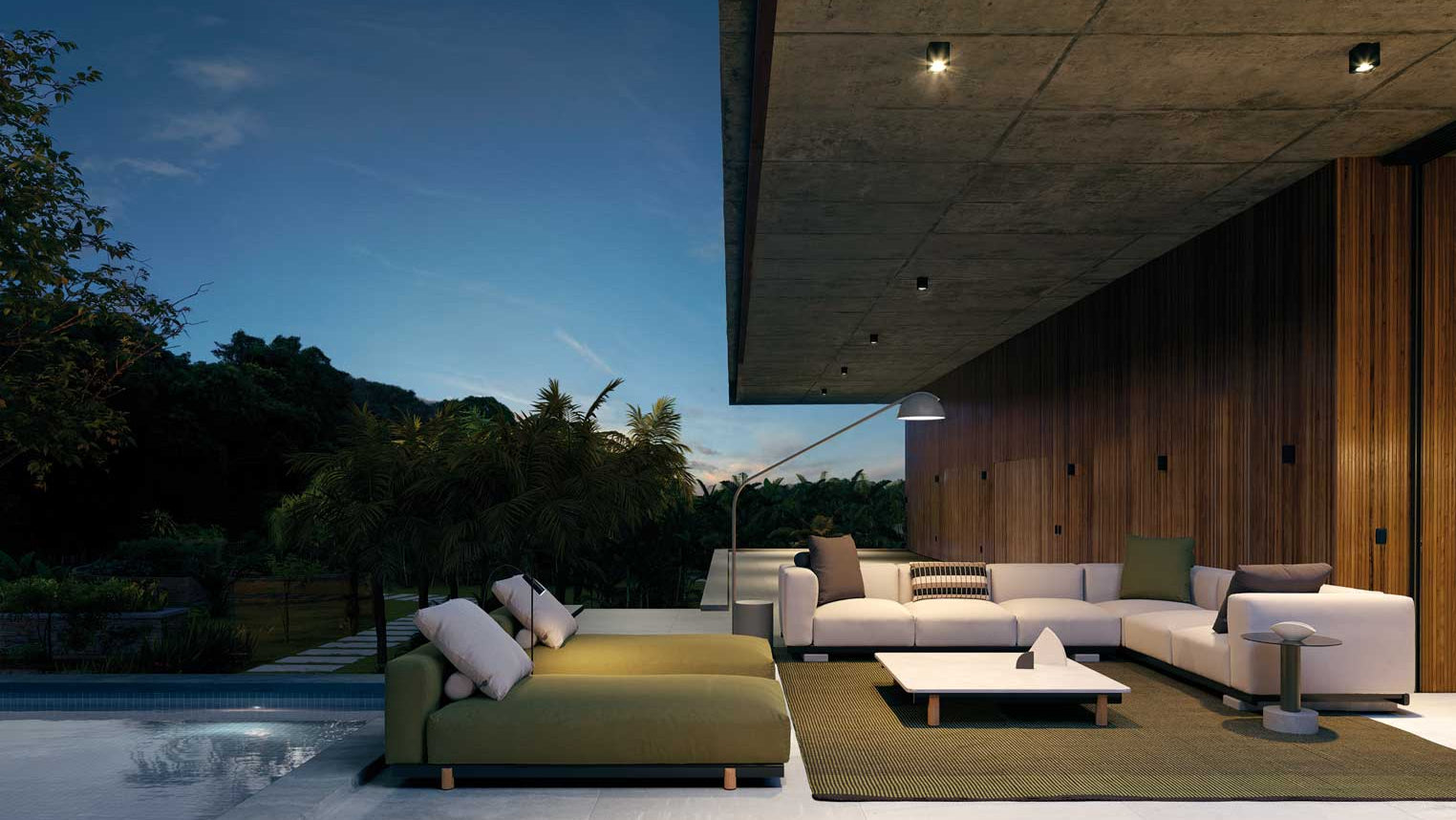 Sofá de esquina derecha de 2 plazas abierto Molo | Pie de teca | Estructura 01C