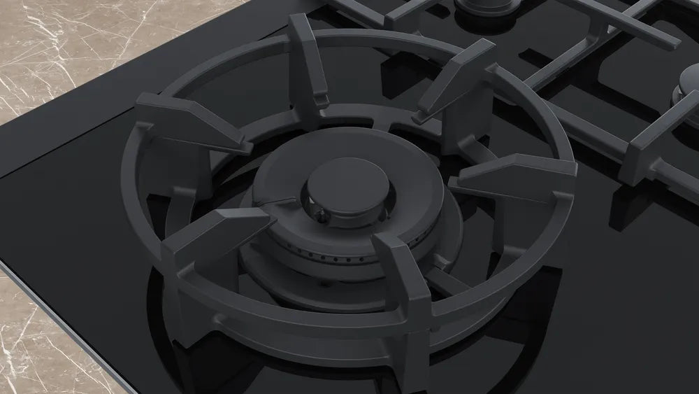 Gas hob 90 cm Black glass