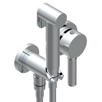 Parte externa del conjunto higiénico con mezclador Estrela con manetas