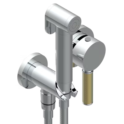 Parte externa del conjunto higiénico con mezclador Estrela con manetas