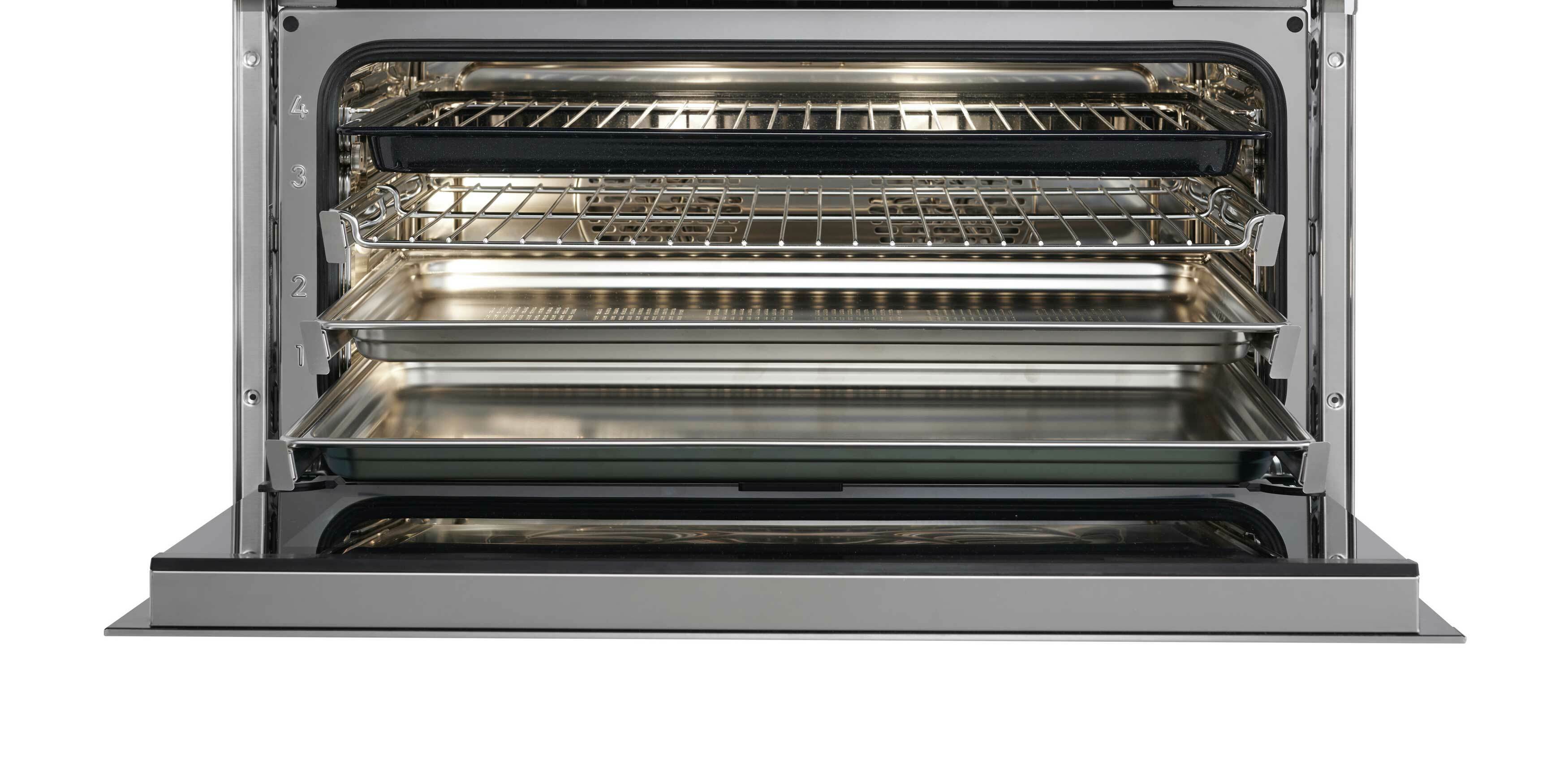Horno De Conveccion Con Vapor Contemporaneo Serie M De 762mm Con Cristal Negro Y Tirador De Acero Inoxidable