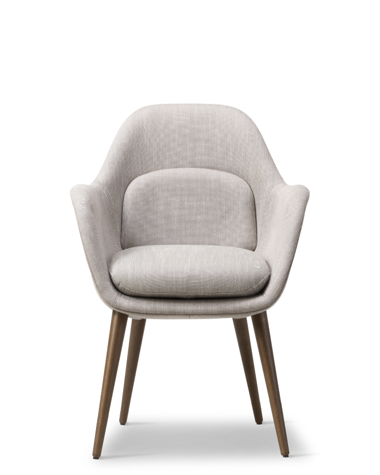 Swoon armchair with wooden base and arms