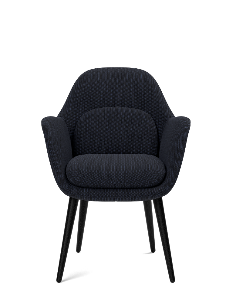 Swoon armchair with wooden base and arms