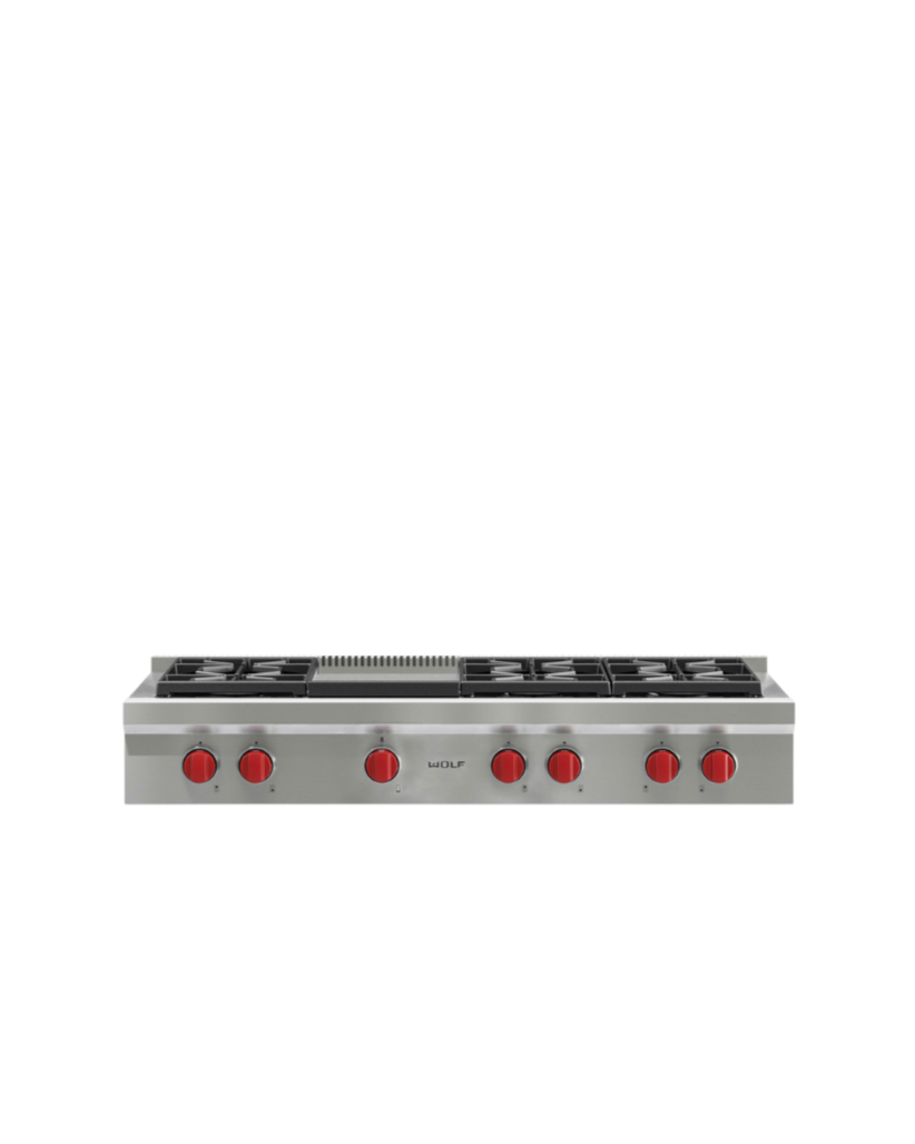 Sealed Semi-Recessed Hob with 6 Burners and Griddle/Teppanyaki