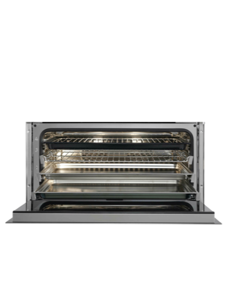 Horno De Conveccion Con Vapor Contemporaneo Serie M De 762mm Con Cristal Negro Y Tirador De Acero Inoxidable