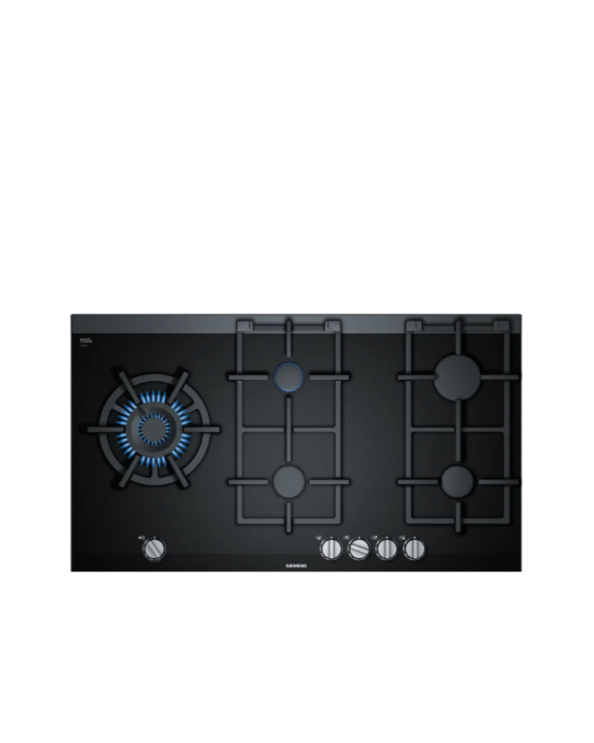 Gas hob 90 cm Black glass