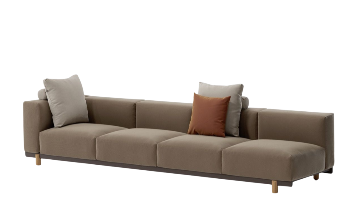 Sofá Esquinero Izquierdo 4 Plazas Abierto | Pie de teca L01 | Estructura aluminio 01C