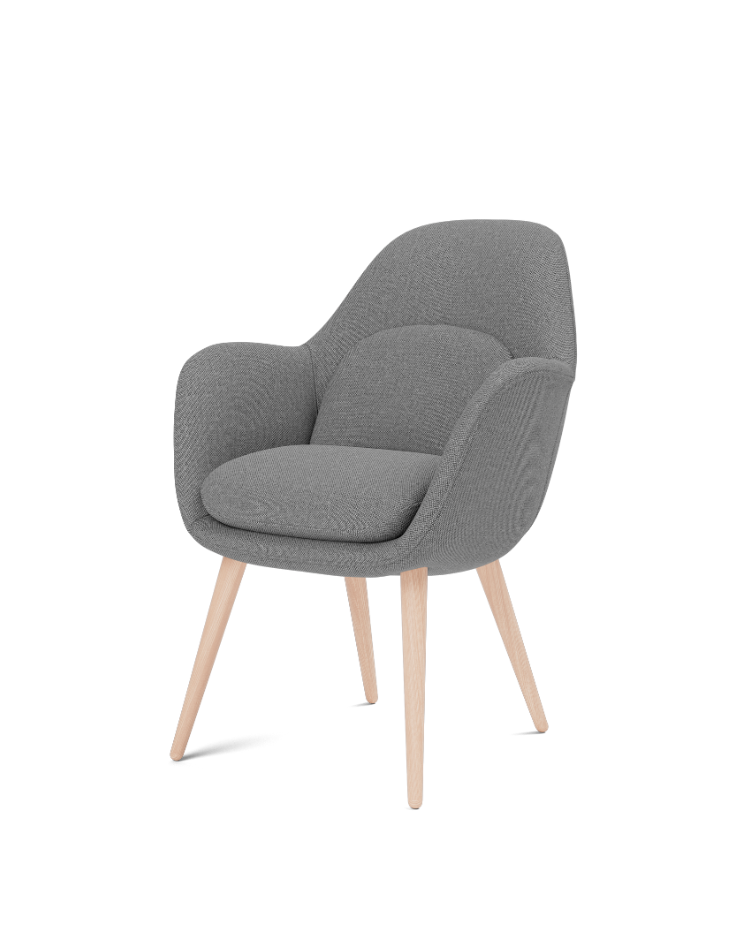 Swoon armchair with wooden base and arms