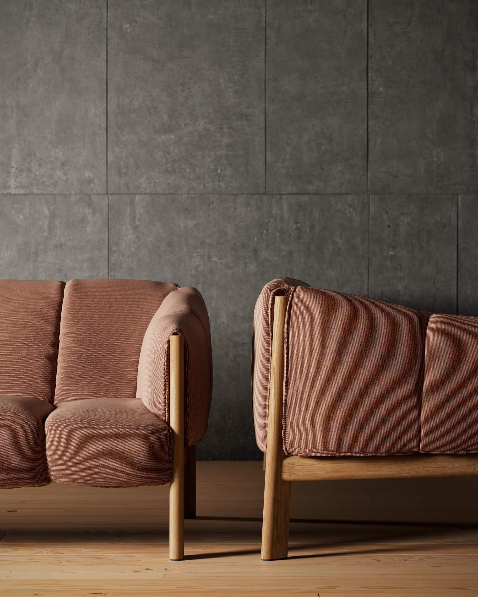 Plumon 3-seater sofa | Teak base T01 | Seat 07L