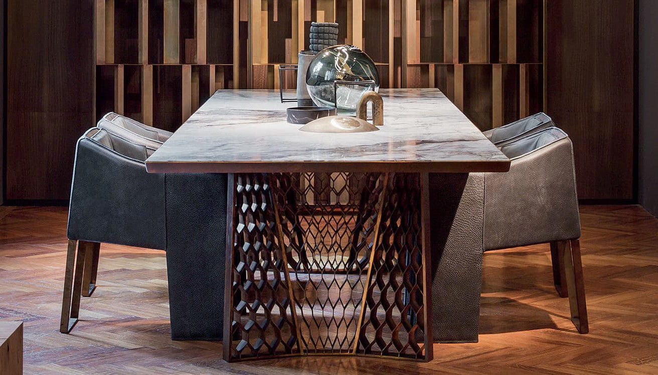 Stealth dining table with wooden surface