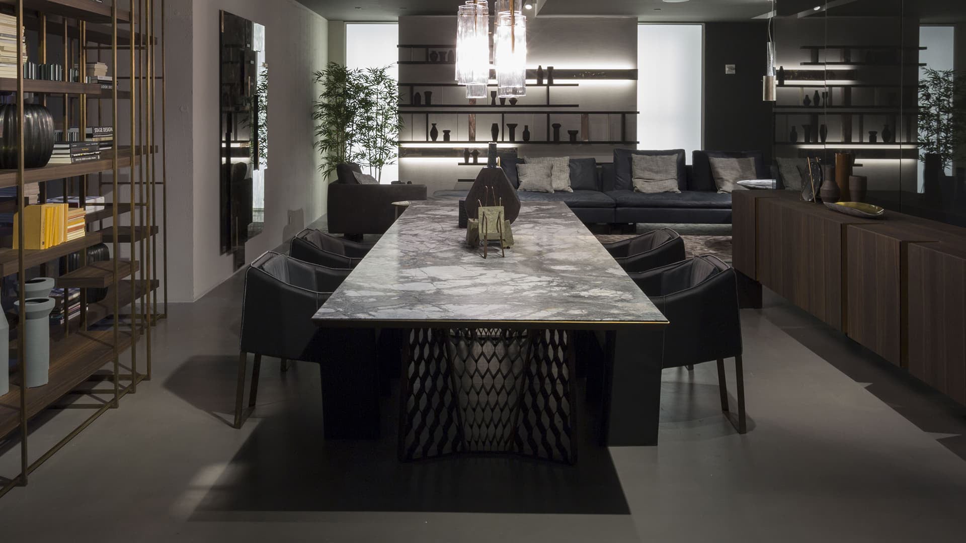 Stealth dining table with wooden surface