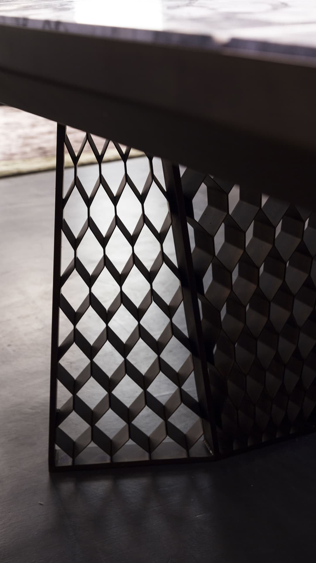 Stealth dining table with wooden surface