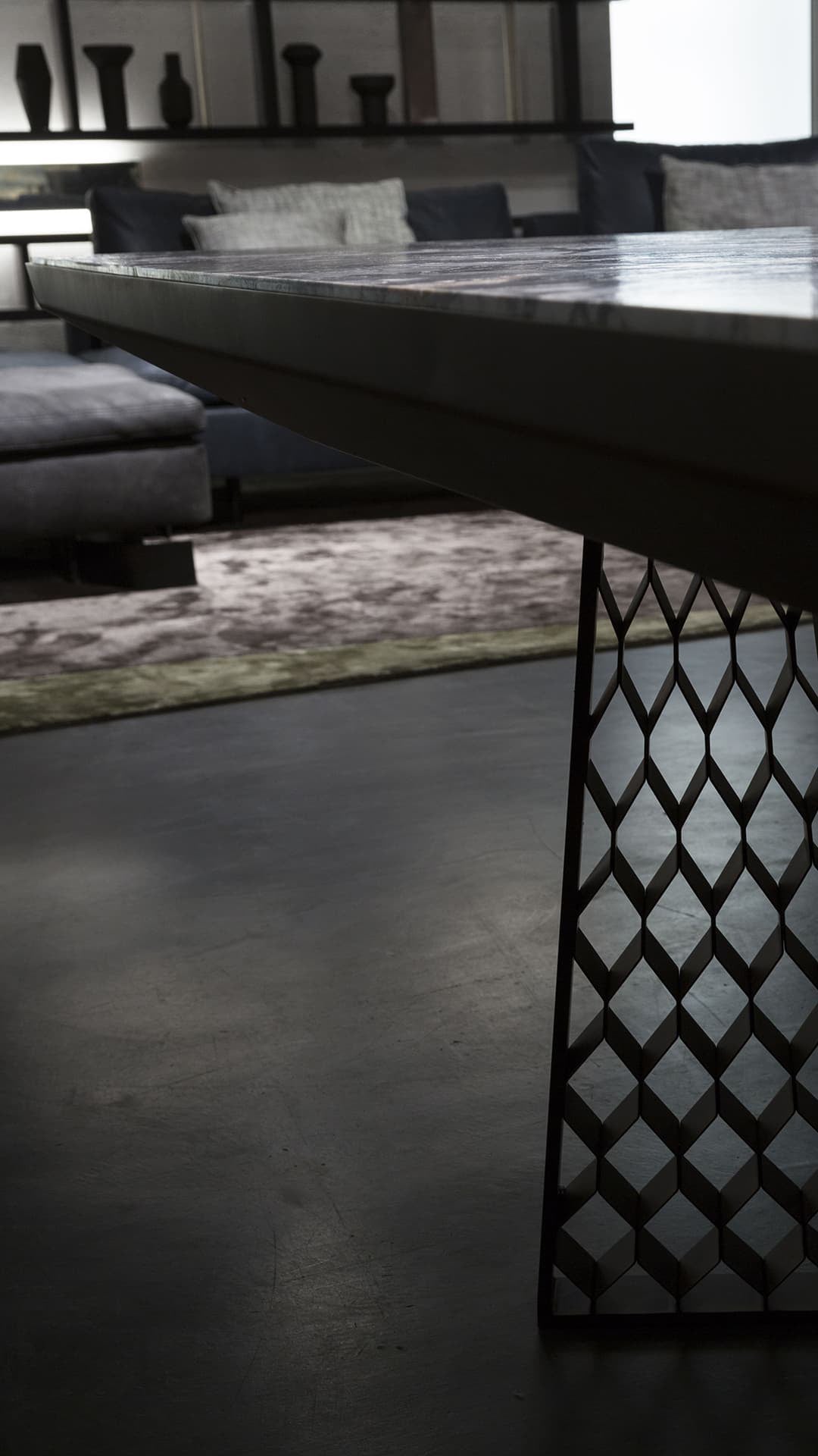 Stealth dining table with wooden surface