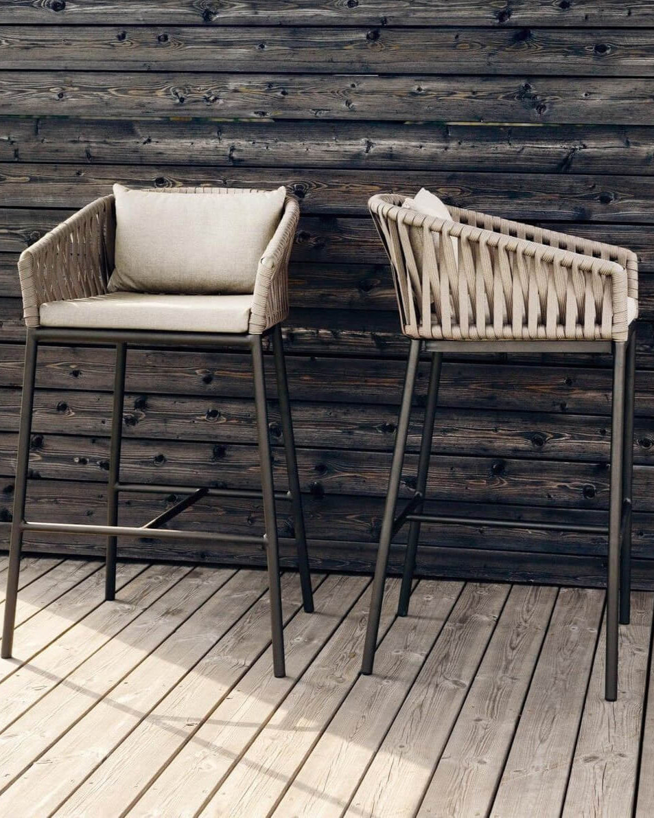 Taburete bajo de bar Bitta Bela Rope | Pies 18C | Cuerda Z14