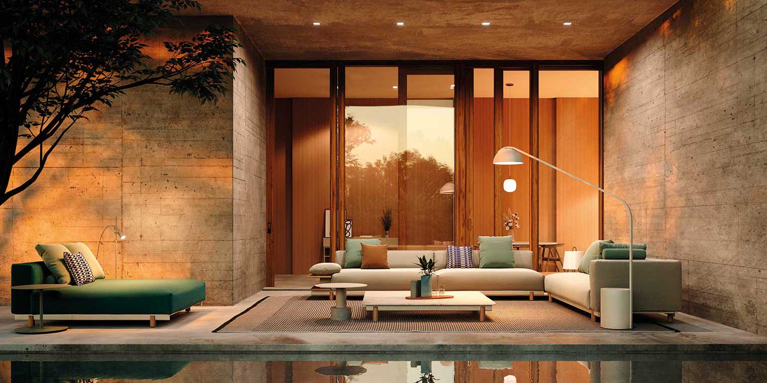 Molo Double Chaise Lounge Outdoor Sofa | Teak Base N00 | Aluminum Frame 04C