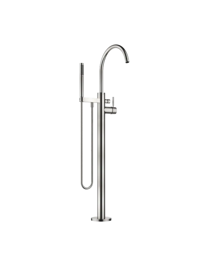 Grifo de bañera monomando en columna para montaje exento con juego de ducha de mano META