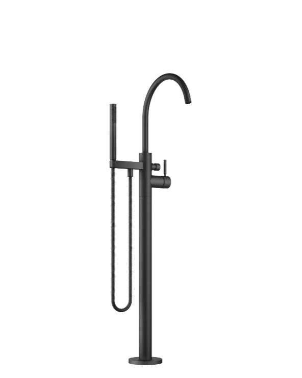 Grifo de bañera monomando en columna para montaje exento con juego de ducha de mano META