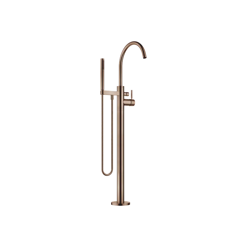 Grifo de bañera monomando en columna para montaje exento con juego de ducha de mano META