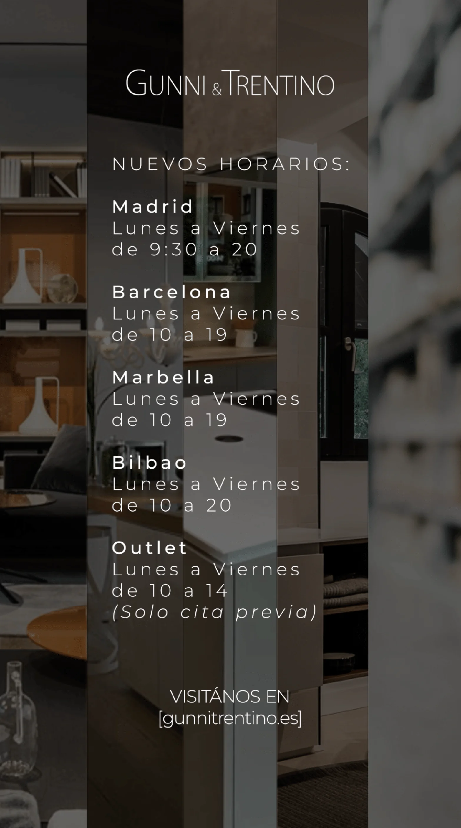 Nuevo horario de apertura de nuestras tiendas, Gunni & Trentino Nuevo horario de apertura de nuestras tiendas, Gunni & Trentino