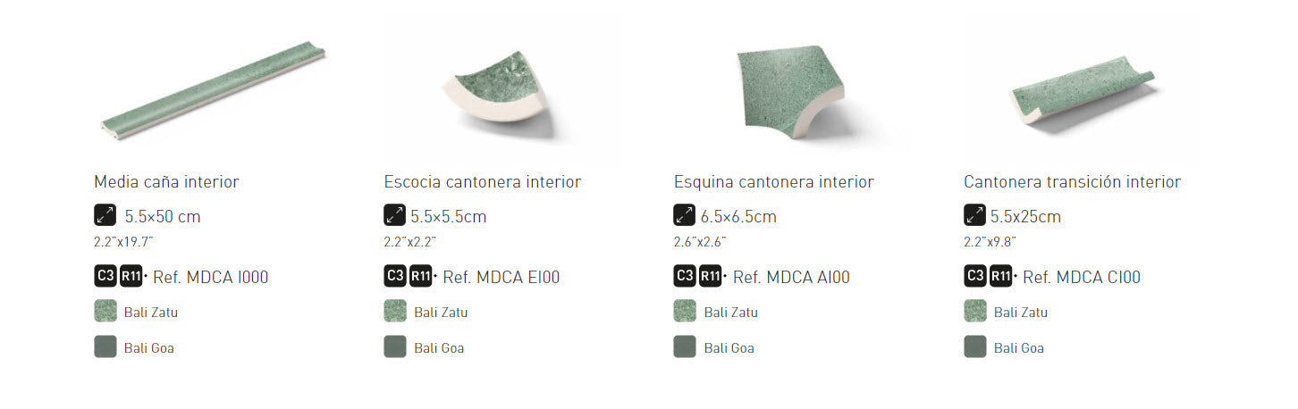 Piezas especiales porcelánico colección Bali