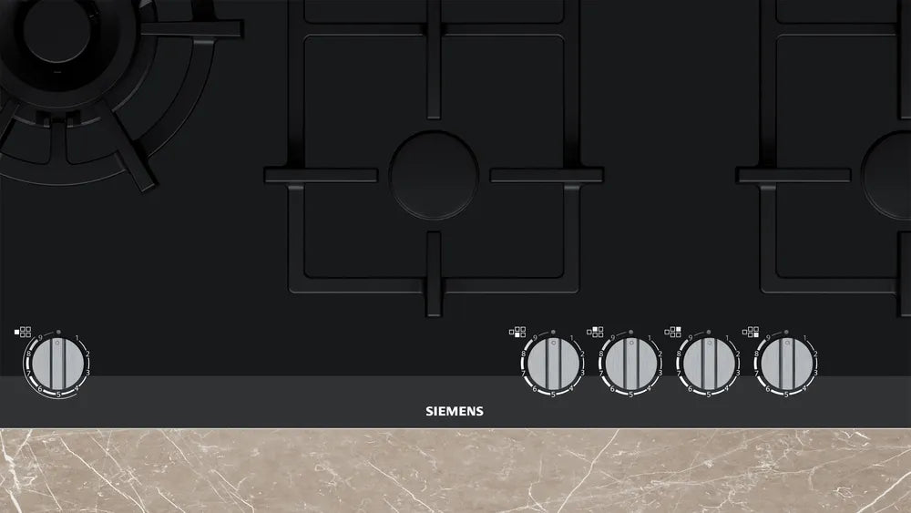 Gas hob 90 cm Black glass