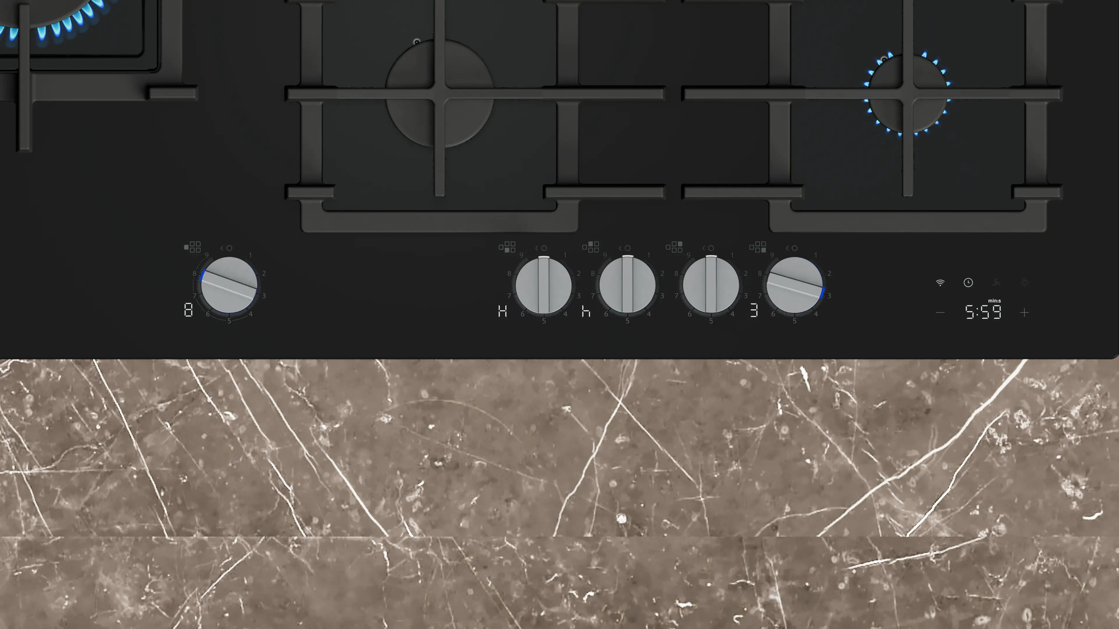 Gas hob 90 cm Black glass