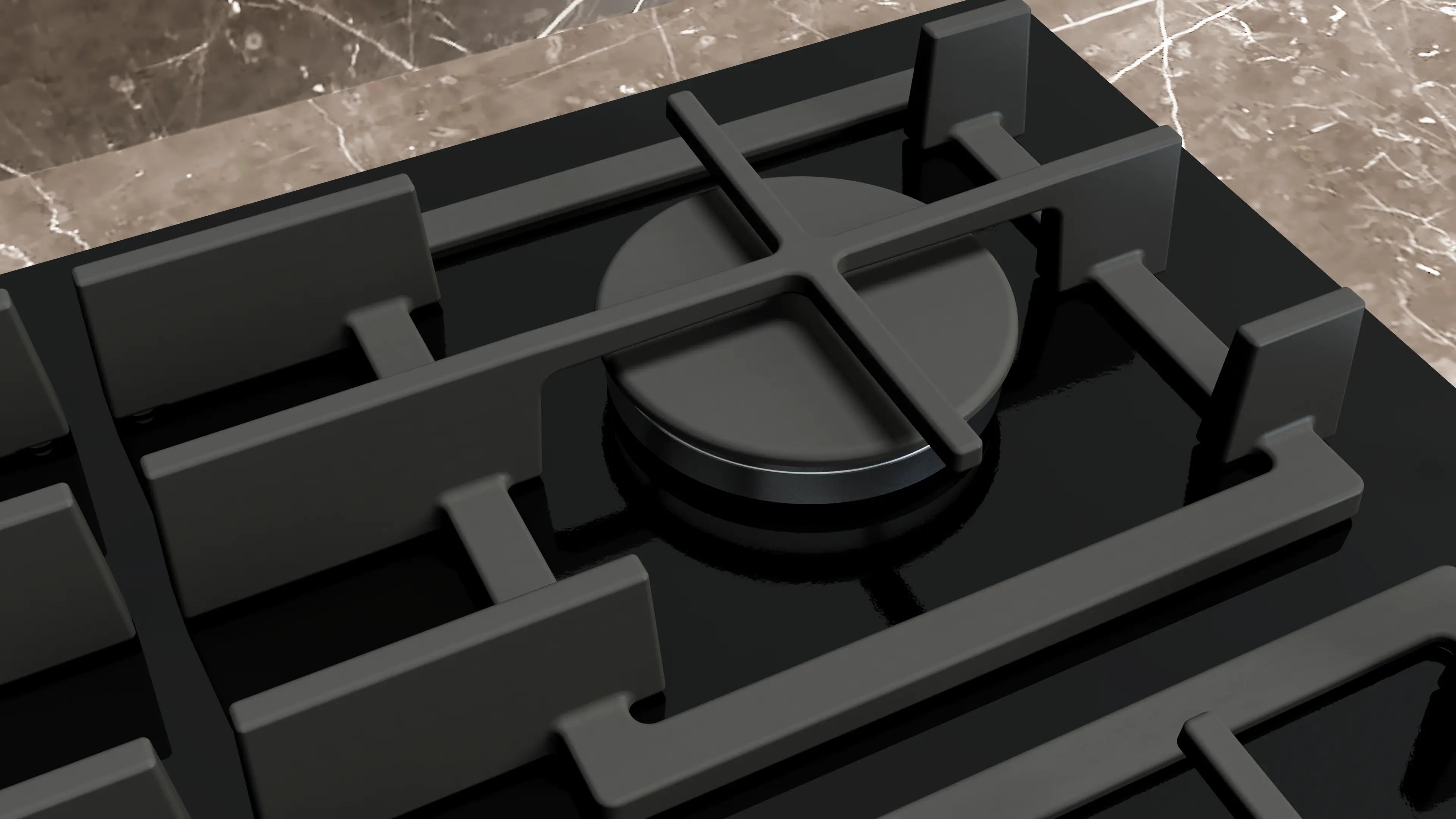 Gas hob 90 cm Black glass