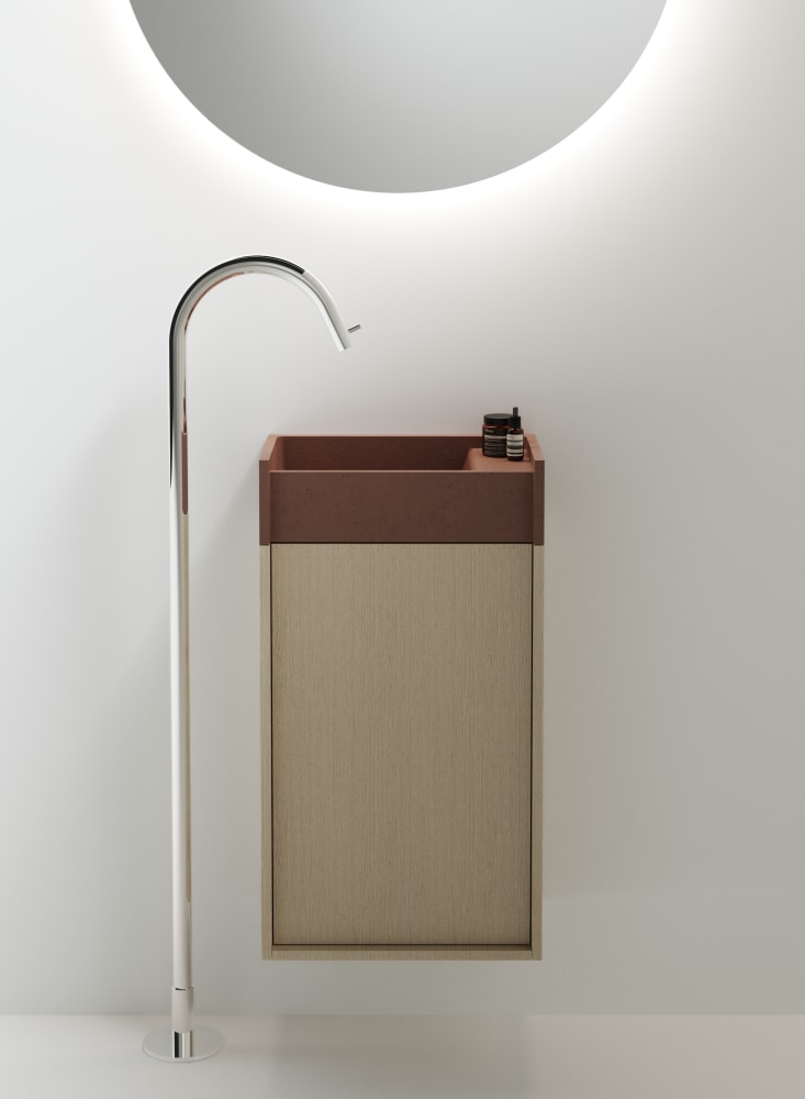 Round freestanding washbasin in white Ventiquaranta solid surface