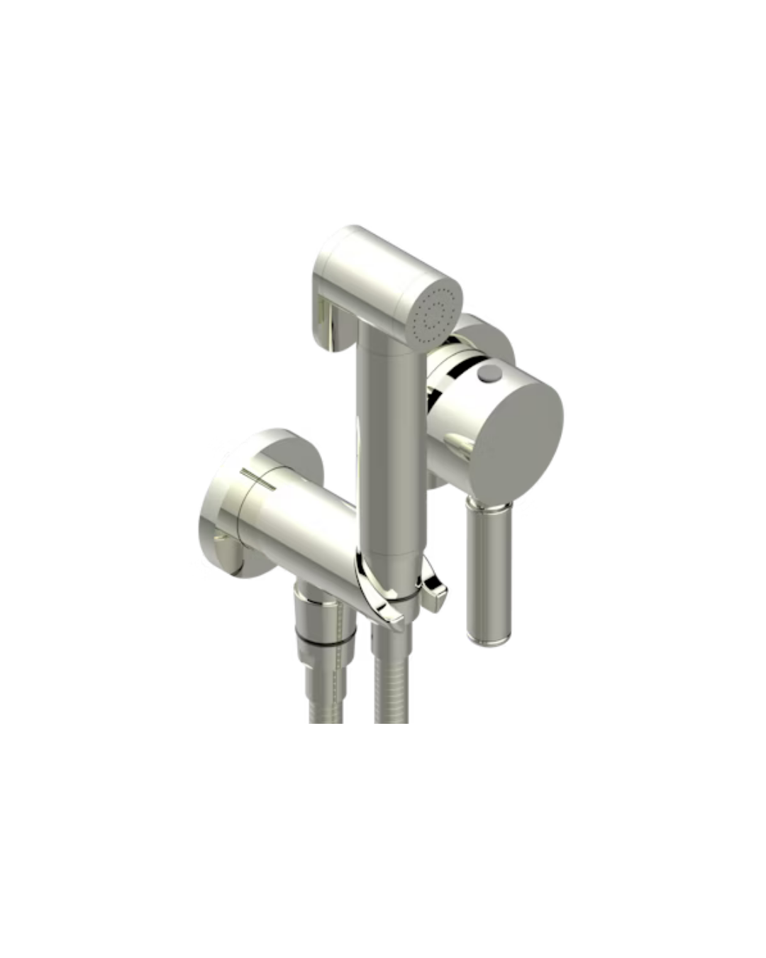 Parte externa del conjunto higiénico con mezclador Estrela con manetas