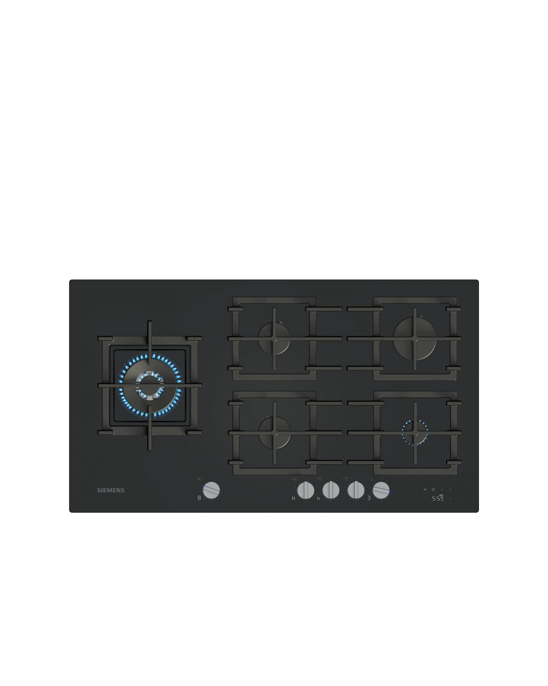 Gas hob 90 cm Black glass