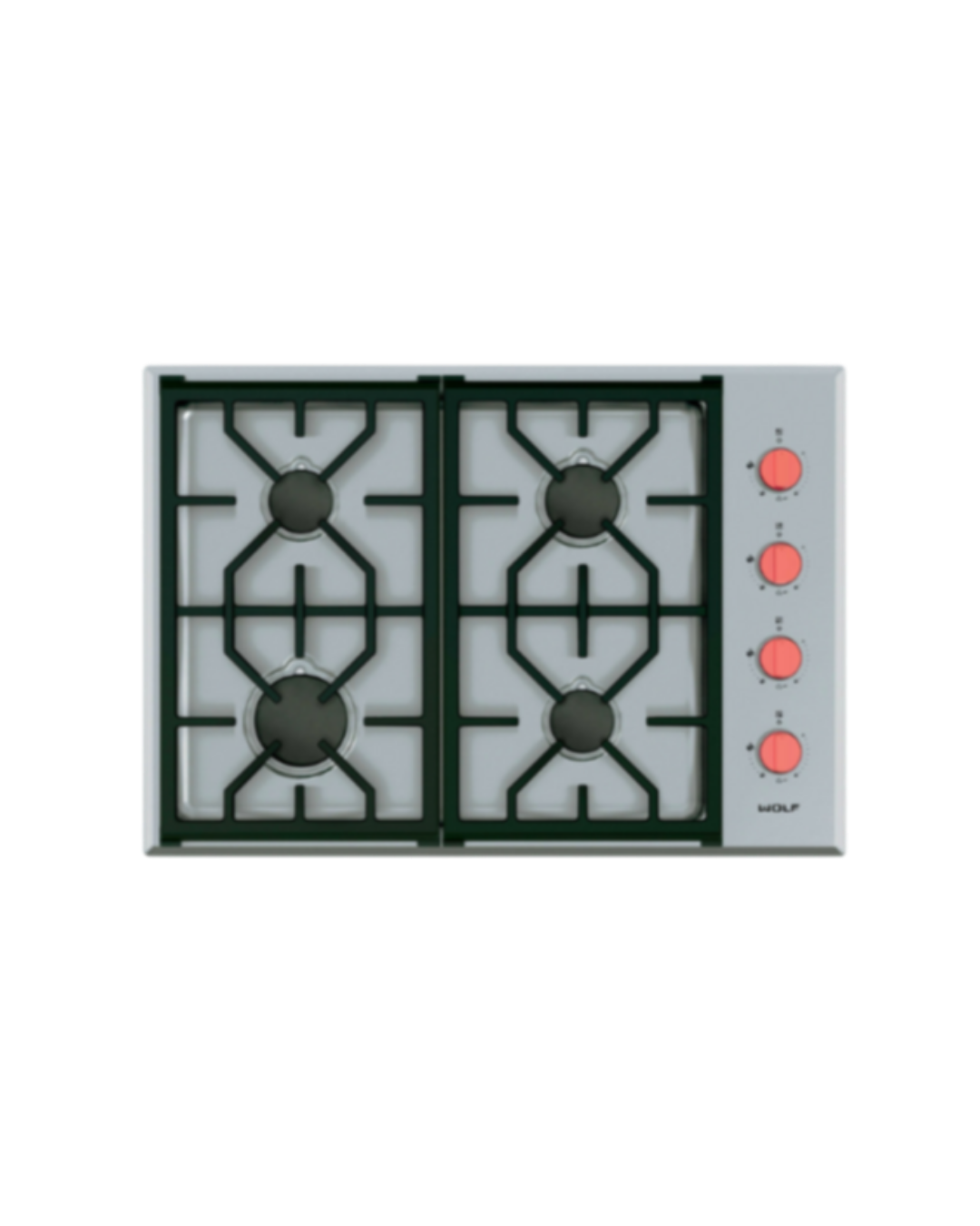 Placa de gas Profesional Wolf de 762 mm con mandos en rojo