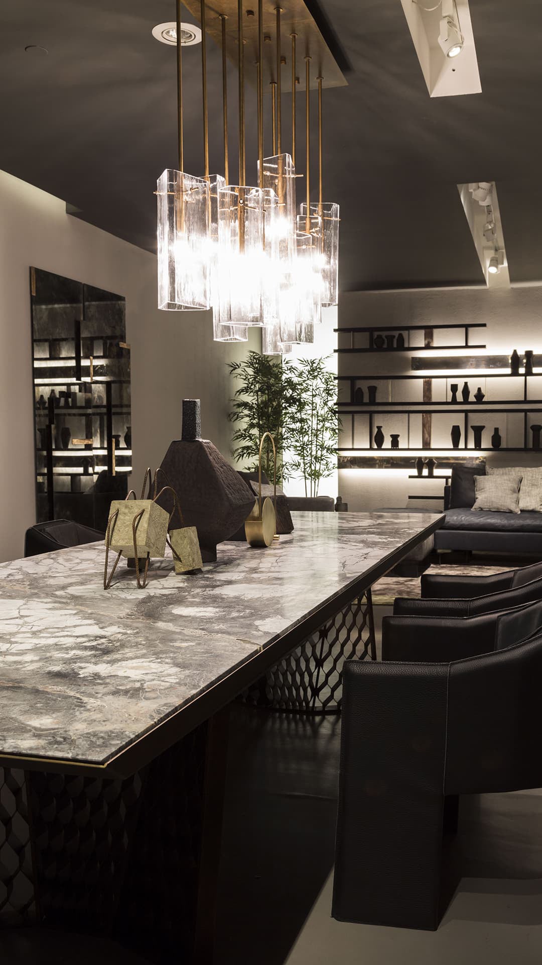 Stealth dining table with wooden surface