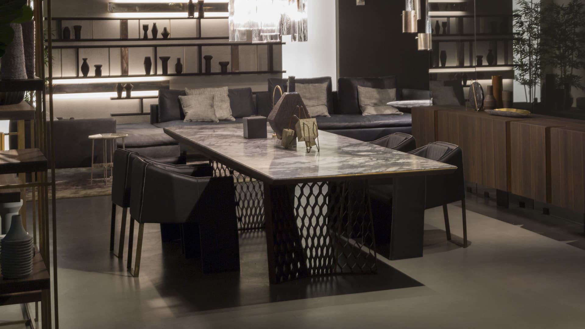 Stealth dining table with wooden surface