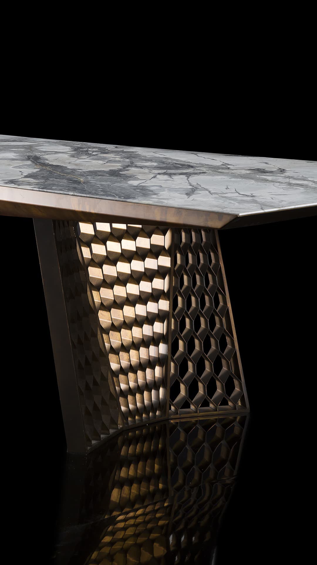 Stealth dining table with wooden surface