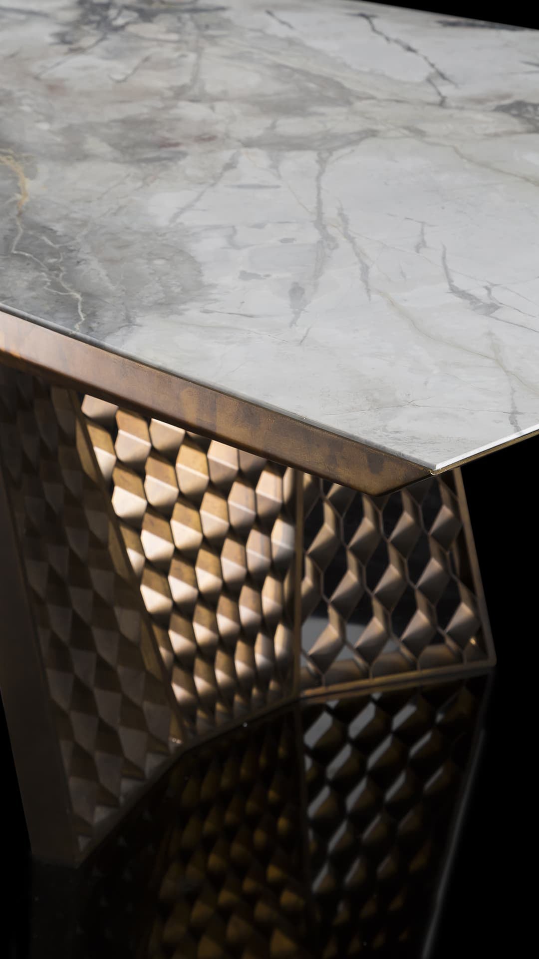 Stealth dining table with wooden surface