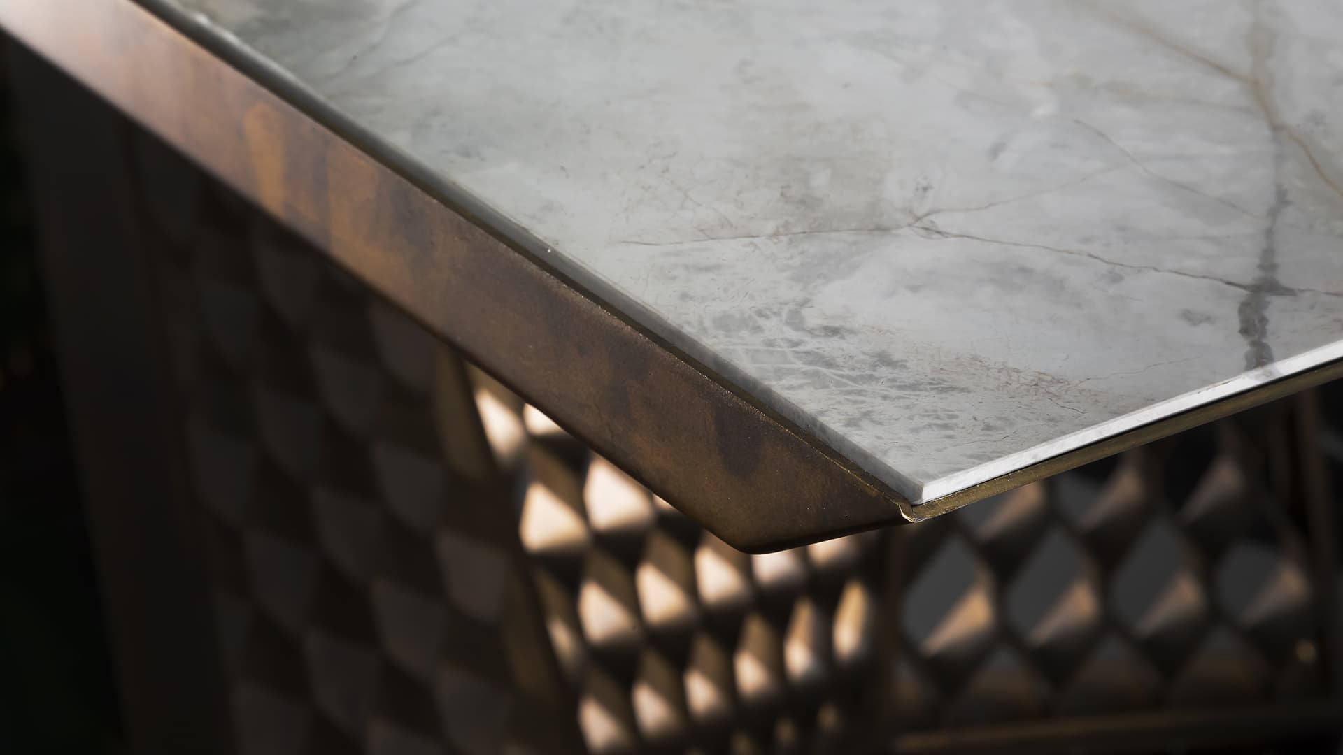 Stealth dining table with wooden surface